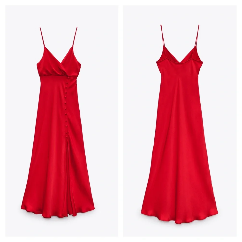 ❤️Bloggers Favorite❤️NWT Zara SATIN CAMISOLE DRESS in Red - Picture 11 of 15